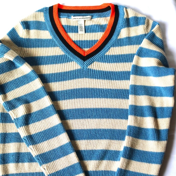 Cotton By Autumn Cashmere Sweater Women's Petite Small Stripes Blue Coral Black - Picture 2 of 10